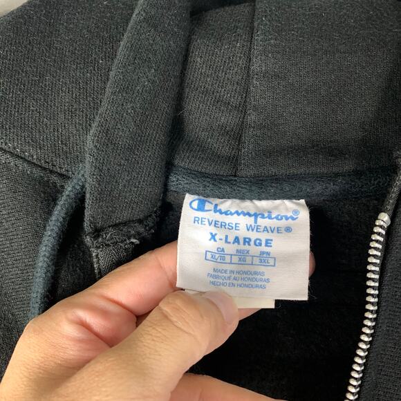 Champion Hoodie Mens XL Black Reverse Weave Full Zip Sweatshirt Y2K - Picture 3 of 13